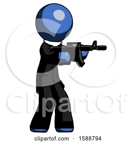 Blue Clergy Man Shooting Automatic Assault Weapon by Leo Blanchette
