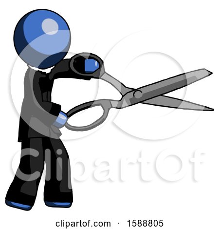 Blue Clergy Man Holding Giant Scissors Cutting out Something by Leo Blanchette