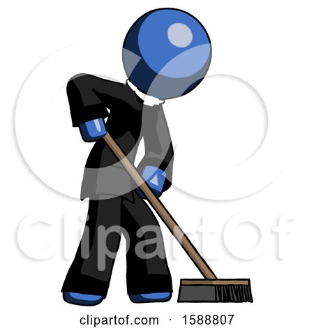 Blue Clergy Man Cleaning Services Janitor Sweeping Side View by Leo Blanchette