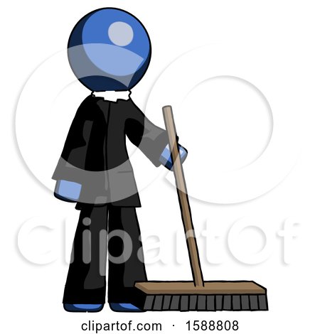 Blue Clergy Man Standing with Industrial Broom by Leo Blanchette