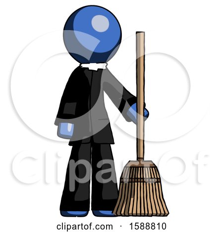 Blue Clergy Man Standing with Broom Cleaning Services by Leo Blanchette