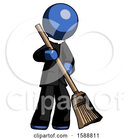 Blue Clergy Man Sweeping Area with Broom by Leo Blanchette