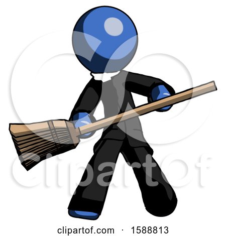 Blue Clergy Man Broom Fighter Defense Pose by Leo Blanchette