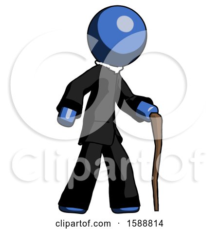 Blue Clergy Man Walking with Hiking Stick by Leo Blanchette