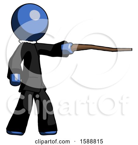 Blue Clergy Man Pointing with Hiking Stick by Leo Blanchette