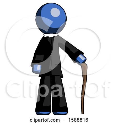Blue Clergy Man Standing with Hiking Stick by Leo Blanchette