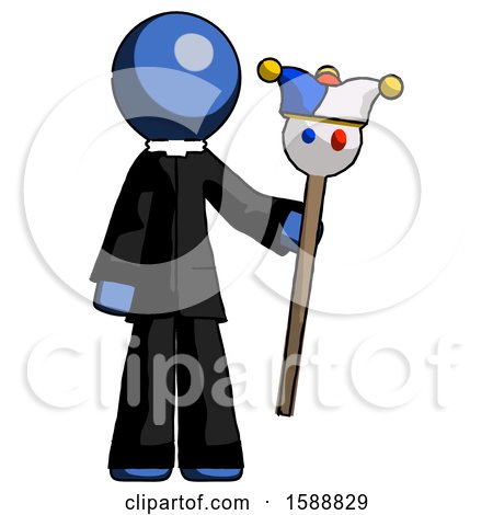 Blue Clergy Man Holding Jester Staff by Leo Blanchette