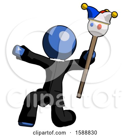 Blue Clergy Man Holding Jester Staff Posing Charismatically by Leo Blanchette