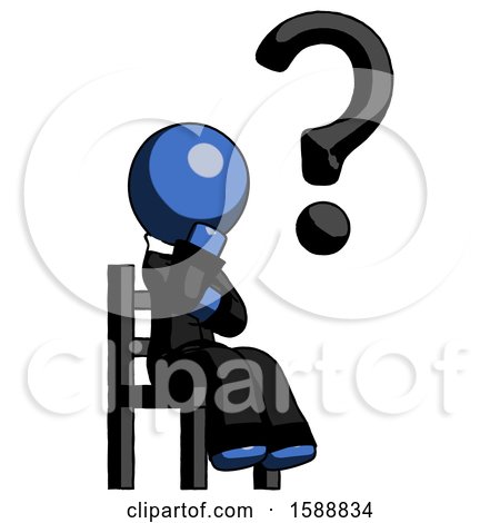 Blue Clergy Man Question Mark Concept, Sitting on Chair Thinking by Leo Blanchette