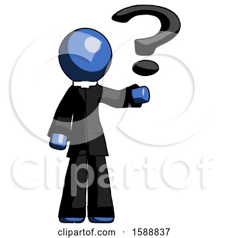 Blue Clergy Man Holding Question Mark to Right by Leo Blanchette