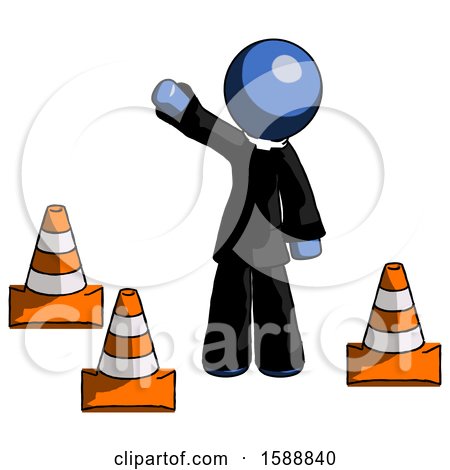Blue Clergy Man Standing by Traffic Cones Waving by Leo Blanchette