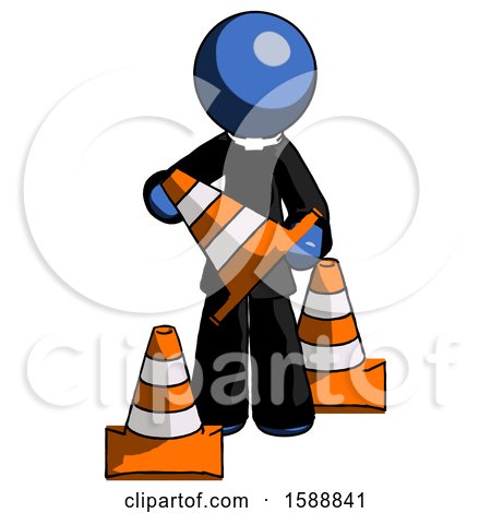 Blue Clergy Man Holding a Traffic Cone by Leo Blanchette