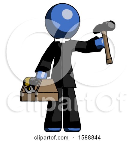 Blue Clergy Man Holding Tools and Toolchest Ready to Work by Leo Blanchette