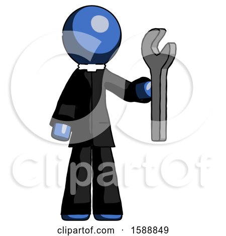 Blue Clergy Man Holding Wrench Ready to Repair or Work by Leo Blanchette