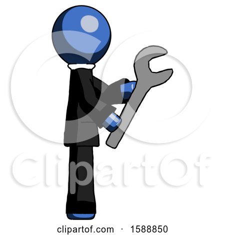 Blue Clergy Man Using Wrench Adjusting Something to Right by Leo Blanchette