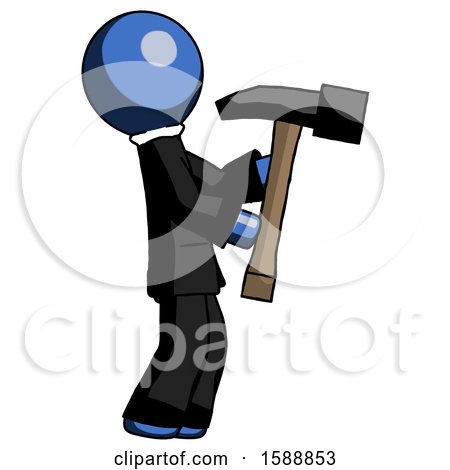 Blue Clergy Man Hammering Something on the Right by Leo Blanchette