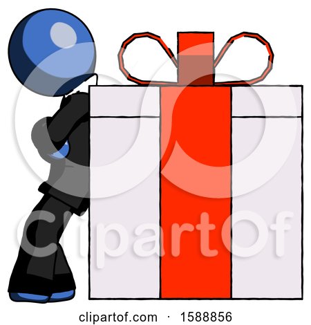 Blue Clergy Man Gift Concept - Leaning Against Large Present by Leo Blanchette
