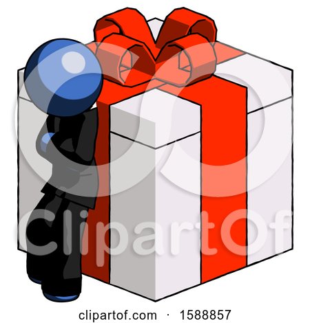 Blue Clergy Man Leaning on Gift with Red Bow Angle View by Leo Blanchette