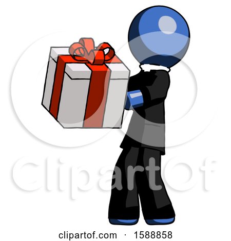 Blue Clergy Man Presenting a Present with Large Red Bow on It by Leo Blanchette