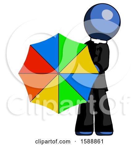 Blue Clergy Man Holding Rainbow Umbrella out to Viewer by Leo Blanchette