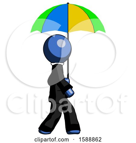 Blue Clergy Man Walking with Colored Umbrella by Leo Blanchette