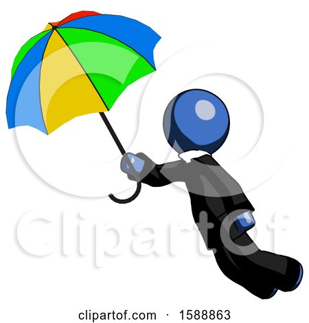 Blue Clergy Man Flying with Rainbow Colored Umbrella by Leo Blanchette