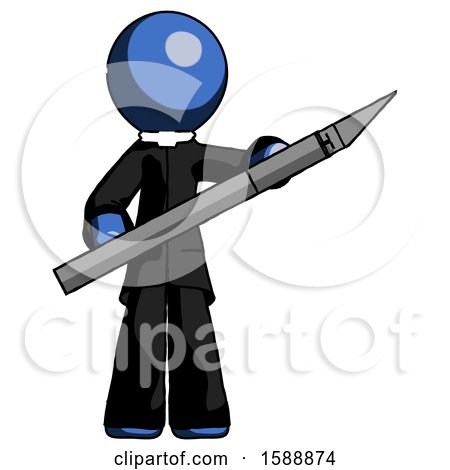 Blue Clergy Man Holding Large Scalpel by Leo Blanchette