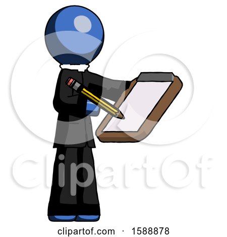 Blue Clergy Man Using Clipboard and Pencil by Leo Blanchette