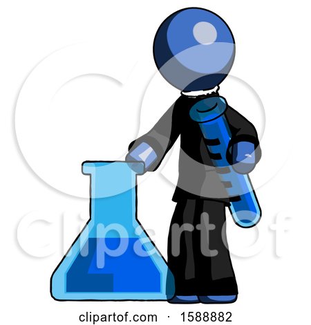 Blue Clergy Man Holding Test Tube Beside Beaker or Flask by Leo Blanchette