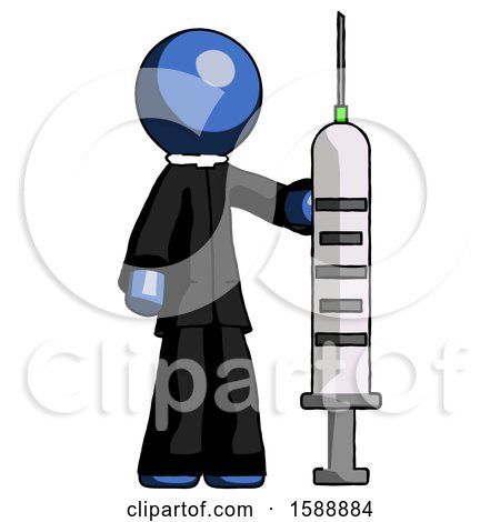 Blue Clergy Man Holding Large Syringe by Leo Blanchette