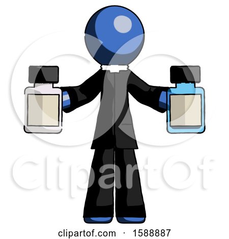 Blue Clergy Man Holding Two Medicine Bottles by Leo Blanchette