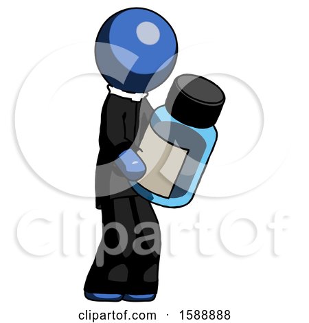 Blue Clergy Man Holding Glass Medicine Bottle by Leo Blanchette