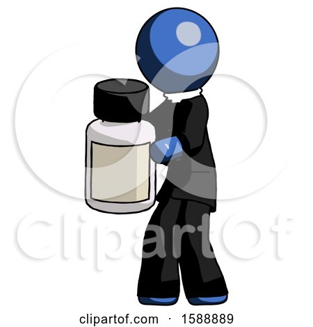 Blue Clergy Man Holding White Medicine Bottle by Leo Blanchette