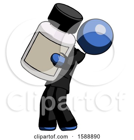 Blue Clergy Man Holding Large White Medicine Bottle by Leo Blanchette