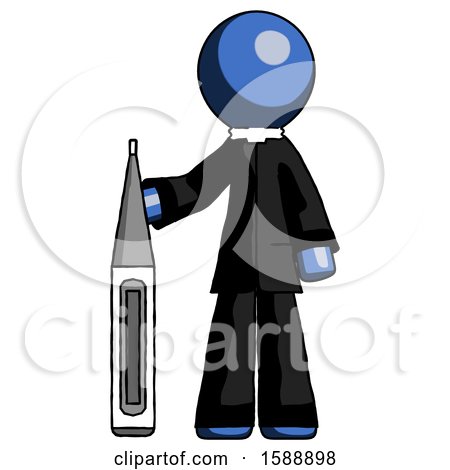 Blue Clergy Man Standing with Large Thermometer by Leo Blanchette