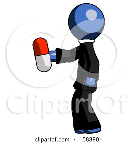 Blue Clergy Man Holding Red Pill Walking to Left by Leo Blanchette