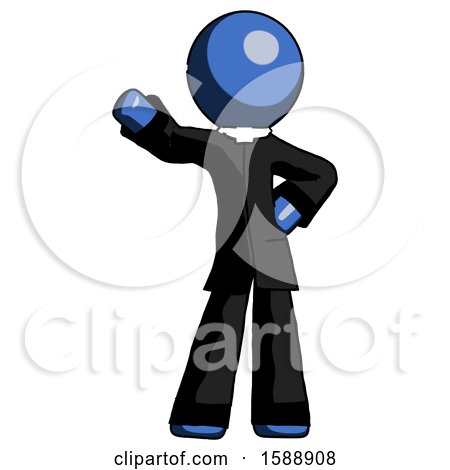 Blue Clergy Man Waving Right Arm with Hand on Hip by Leo Blanchette