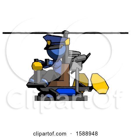 Blue Police Man Flying in Gyrocopter Front Side Angle View by Leo Blanchette