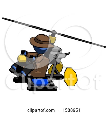 Blue Detective Man Flying in Gyrocopter Front Side Angle Top View by Leo Blanchette