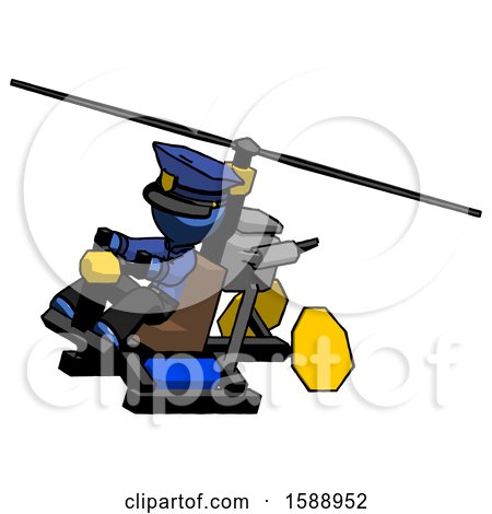 Blue Police Man Flying in Gyrocopter Front Side Angle Top View by Leo Blanchette