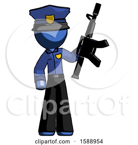 Blue Police Man Holding Automatic Gun by Leo Blanchette