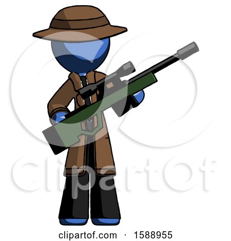 Blue Detective Man Holding Sniper Rifle Gun by Leo Blanchette