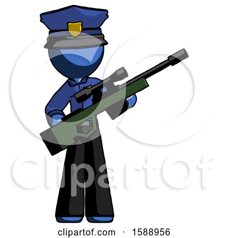 Blue Police Man Holding Sniper Rifle Gun by Leo Blanchette