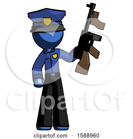 Blue Police Man Holding Tommygun by Leo Blanchette