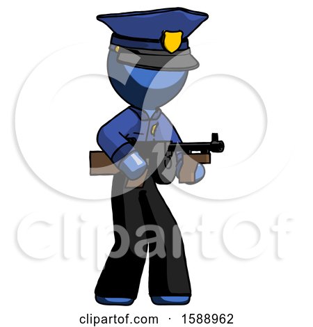 Blue Police Man Tommy Gun Gangster Shooting Pose by Leo Blanchette