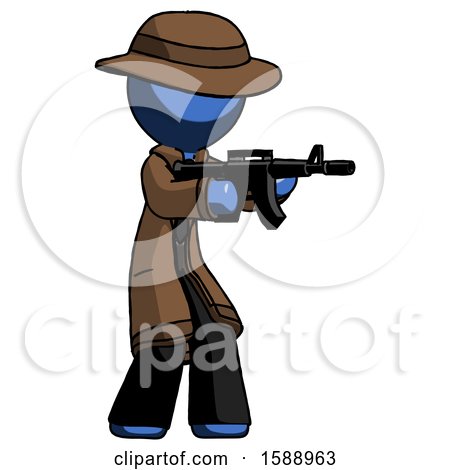 Blue Detective Man Shooting Automatic Assault Weapon by Leo Blanchette
