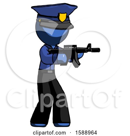 Blue Police Man Shooting Automatic Assault Weapon by Leo Blanchette