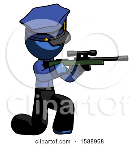 Blue Police Man Kneeling Shooting Sniper Rifle by Leo Blanchette