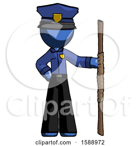 Blue Police Man Holding Staff or Bo Staff by Leo Blanchette