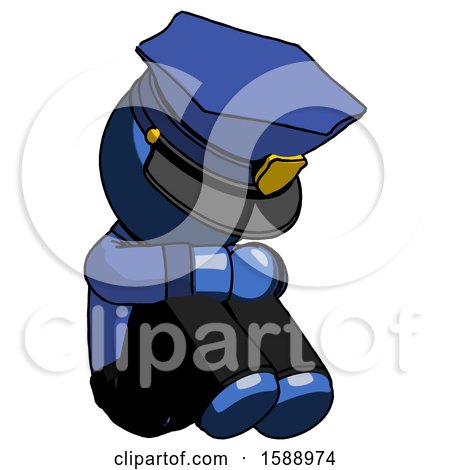 Blue Police Man Sitting with Head down Facing Angle Right by Leo Blanchette